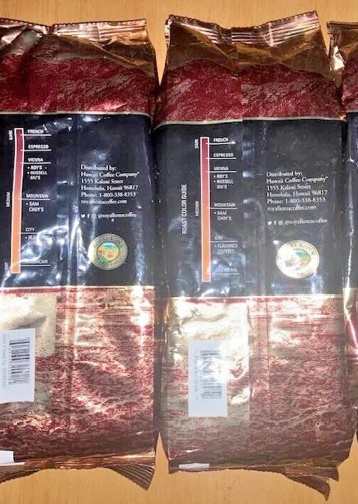 3 bags 10% Royal Kona French Roast Whole Bean 32 oz each = 6 Lbs. Sealed 03/2024