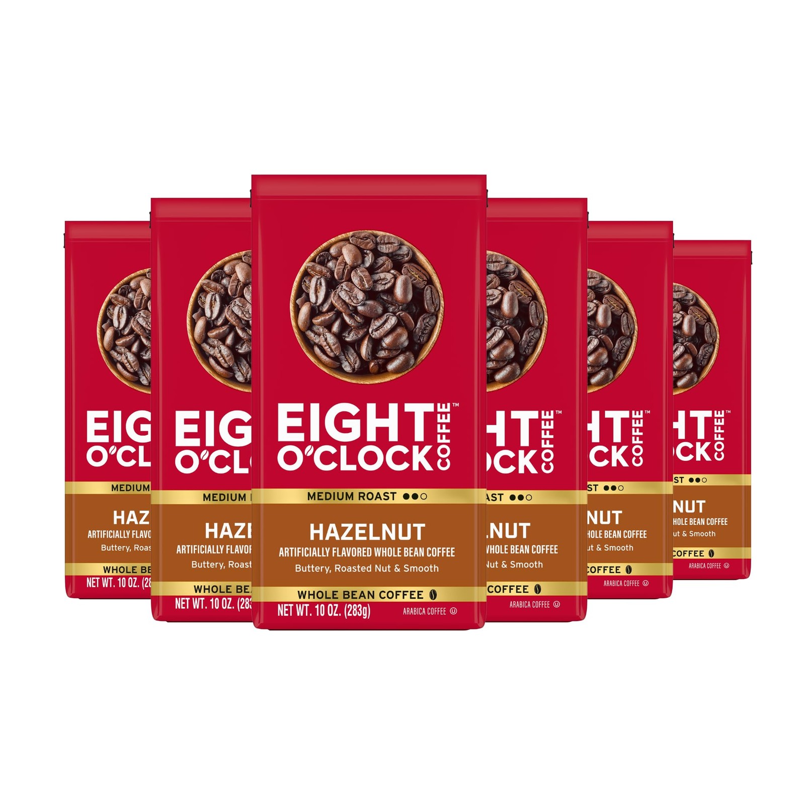 Hazelnut Medium Roast Whole Bean Coffee, 100% Arabica, 10oz (Pack of 6)