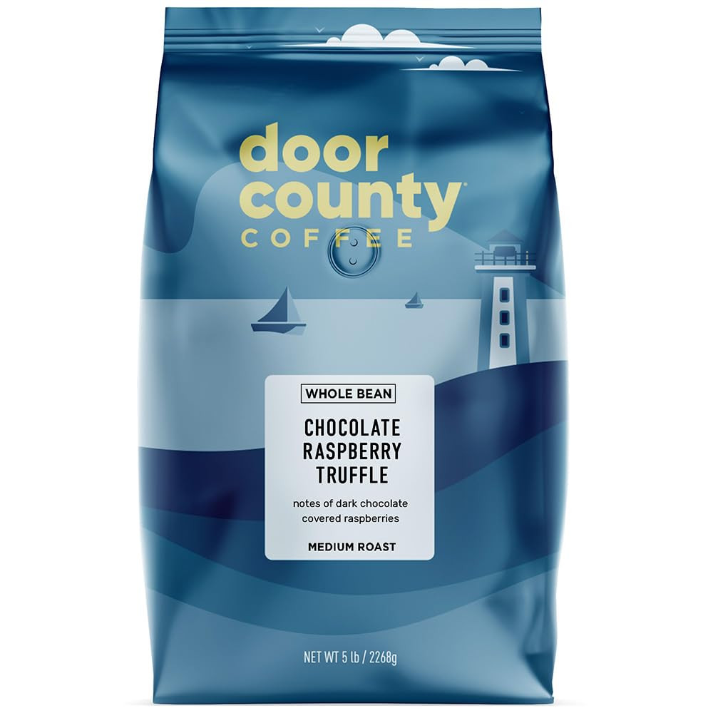 Door County Coffee Chocolate Raspberry Truffle Flavored Whole Bean 5Lb Bag