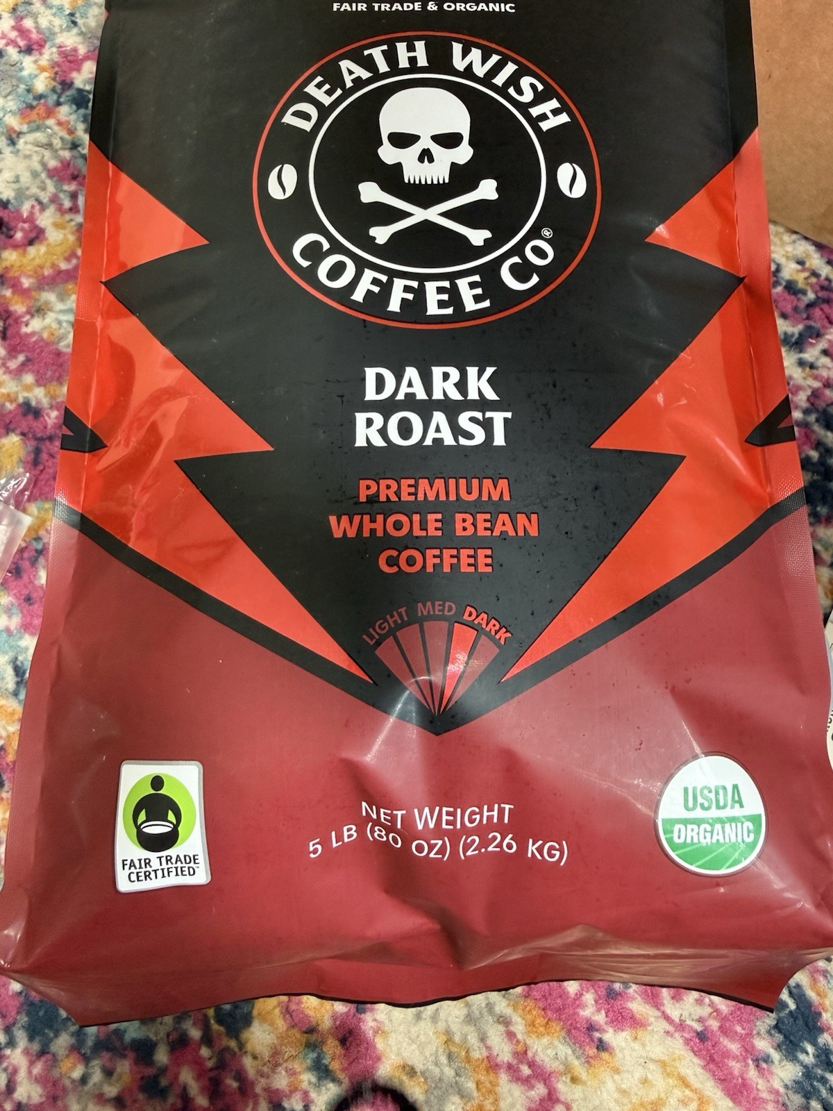 Death Wish Coffee Co Dark Roast Whole Bean Coffee 5 lb USDA Organic Fair Trade