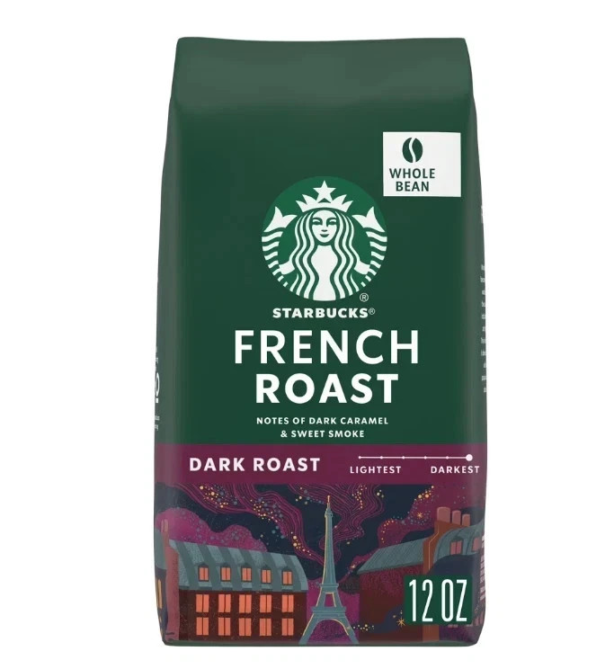 Starbucks French Roast, Whole Coffee Beans,Dark Roast Hot or Iced Coffee, 12 oz.