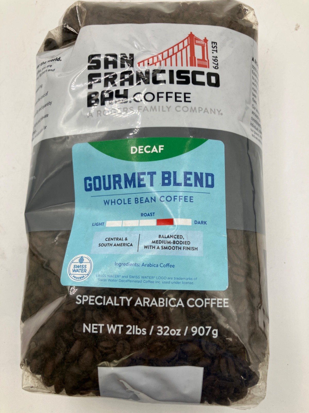 2Lb San Francisco Bay Decaf Gourmet Blend Whole Bean Balanced Medium Roast