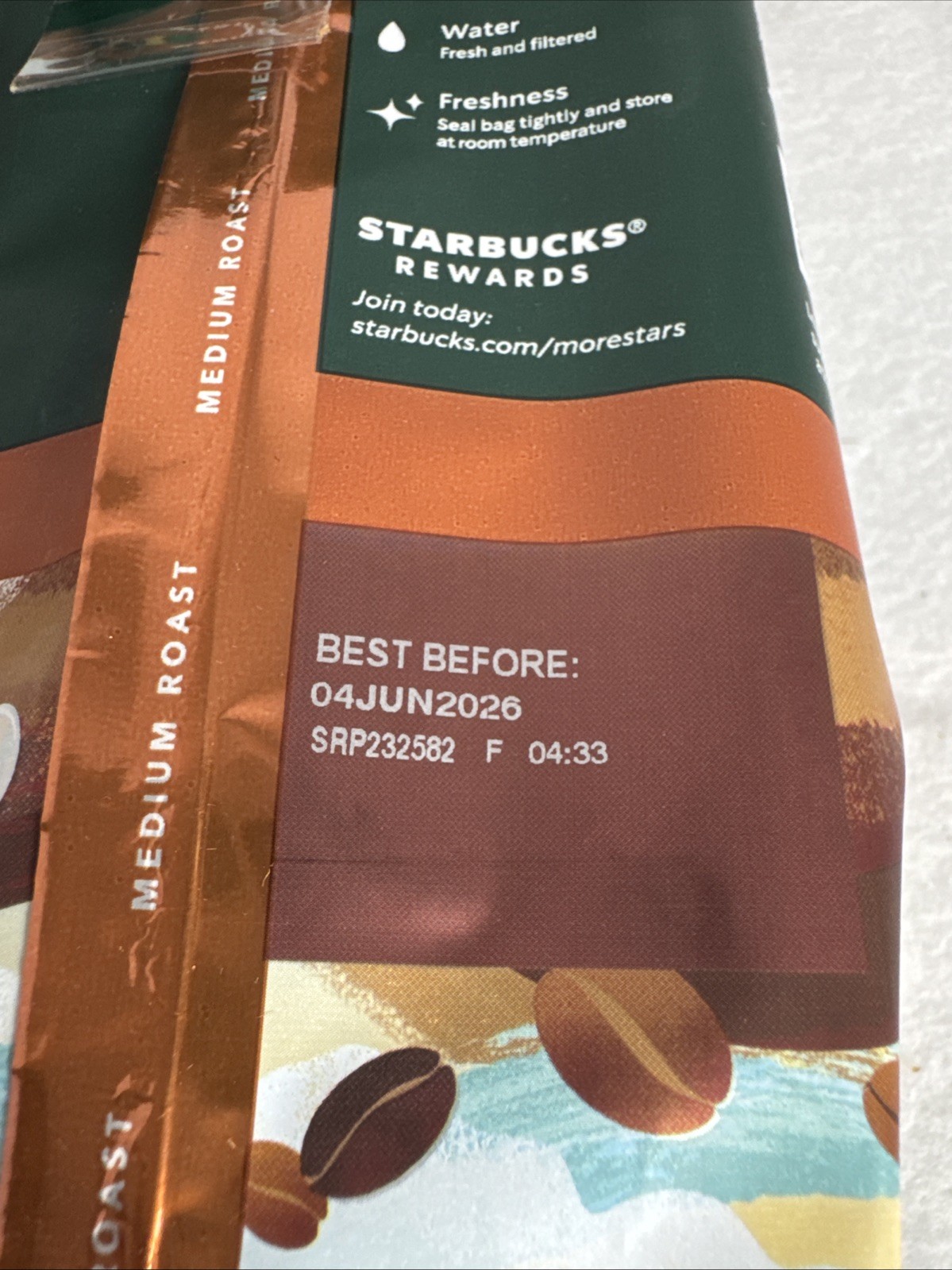 Starbucks Whole Bean Med Roast Coffee Breakfast Blend 3/12oz Bags BB 06-04-26