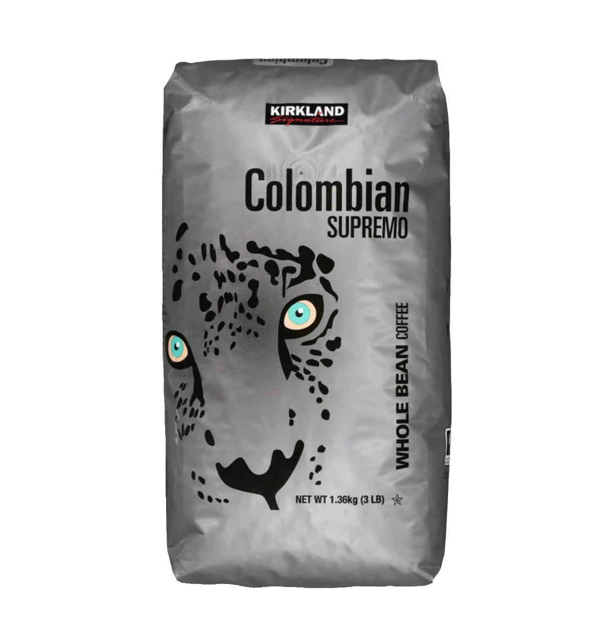 Kirkland Signature Colombian Supremo Coffee, Whole Bean, 3 lbs Medium Roast.