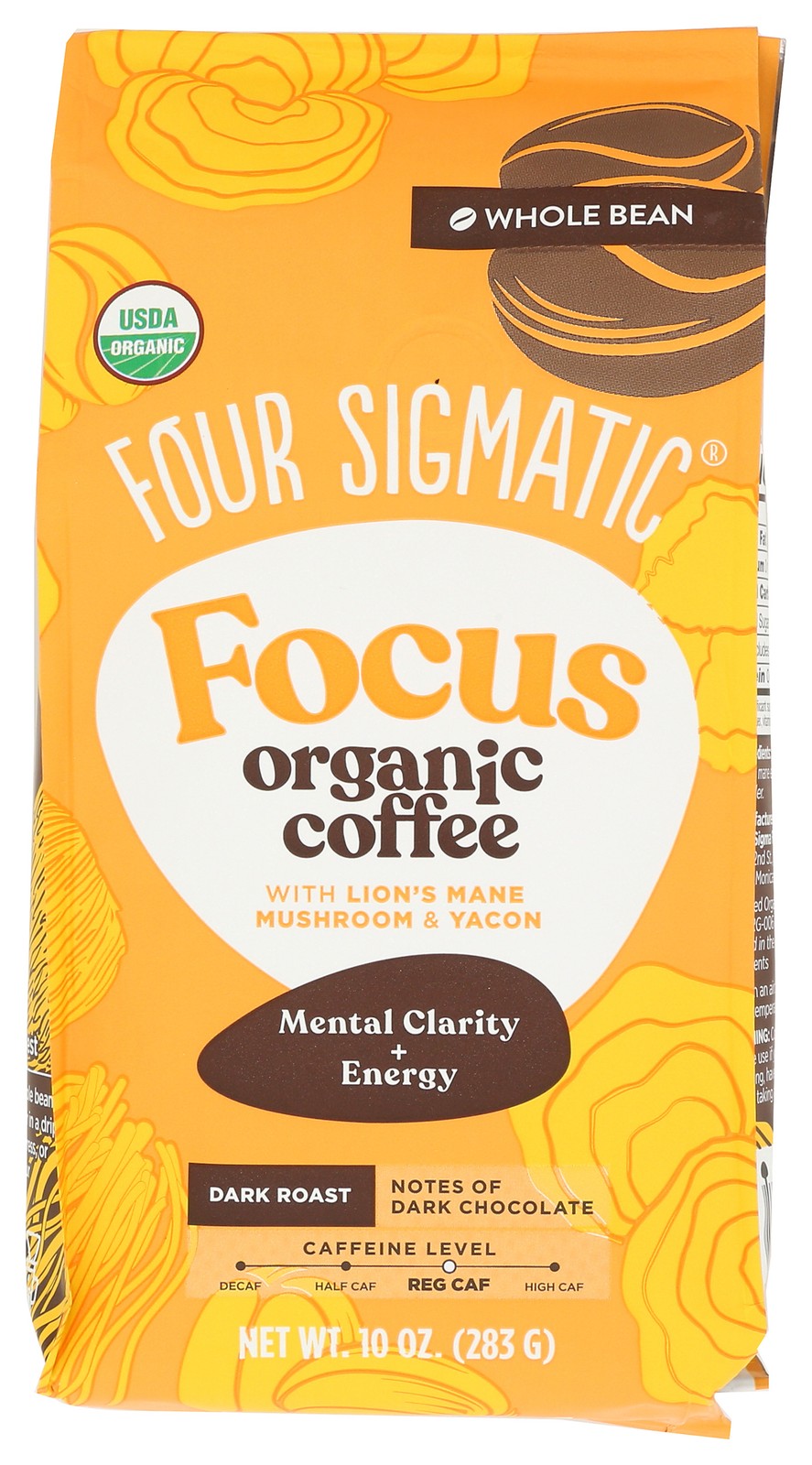 Four Sigmatic Organic Focus Coffee Whole Bean Dark Roast 10 Oz 8 Pack