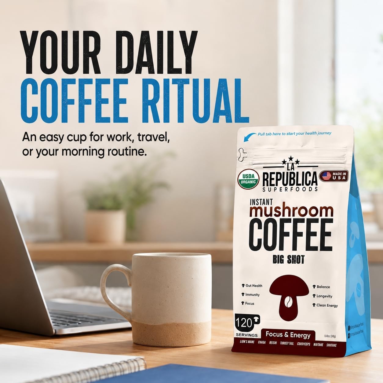La Republica Instant Mushroom Coffee 120 Servings