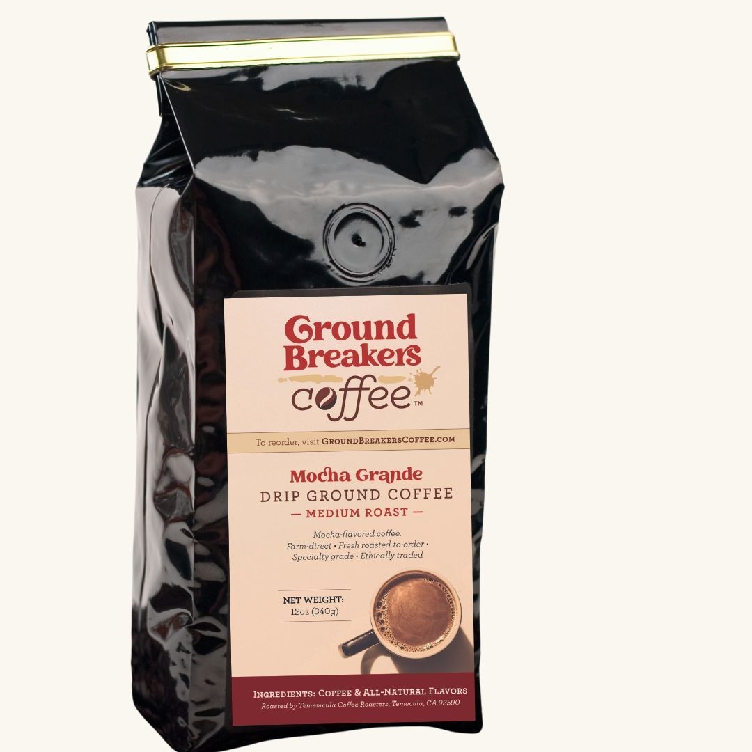 GroundBreakers Coffee Mocha Grande Medium Roast Whole Bean Specialty Grade 12 oz