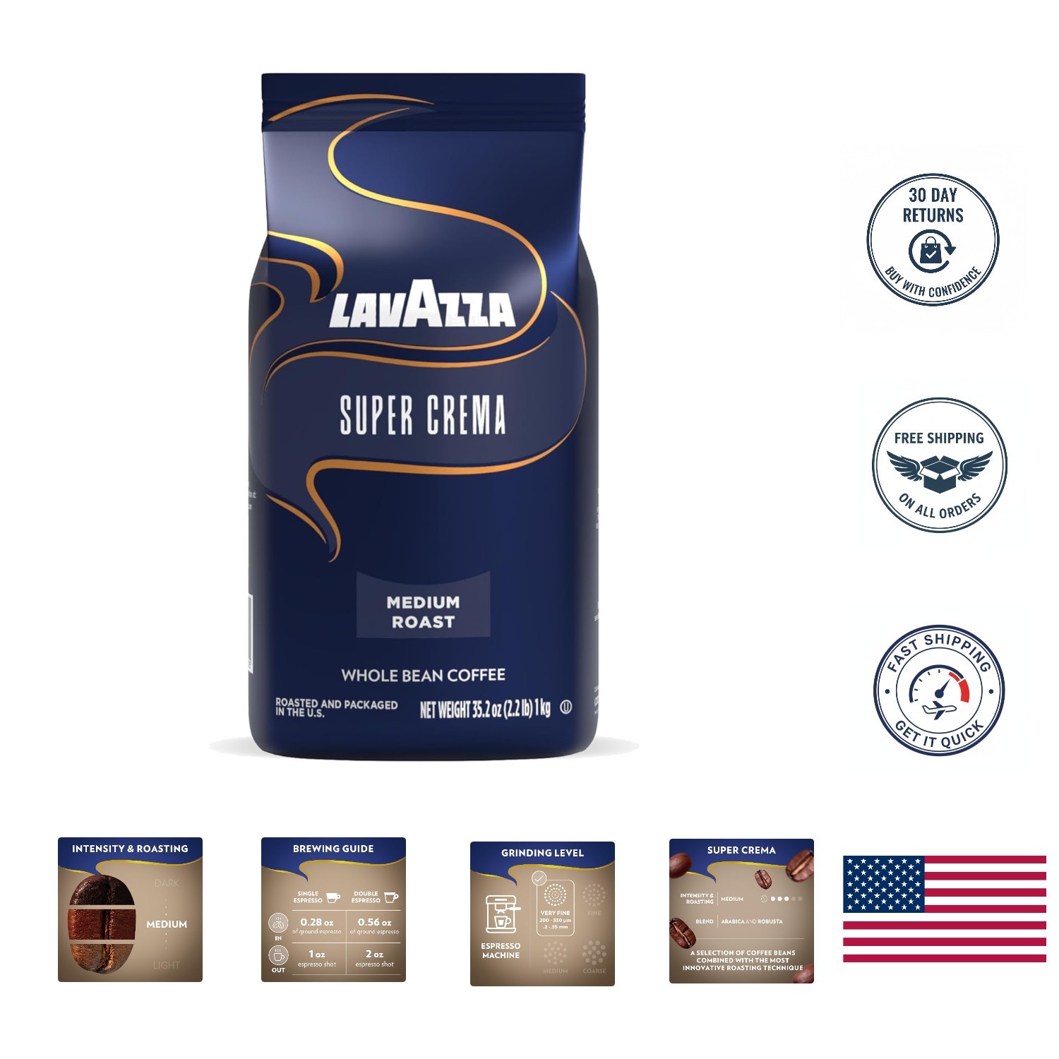 Super Crema 2.2 lb Bag – Bold Medium Roast Coffee with Rich Creamy Finish