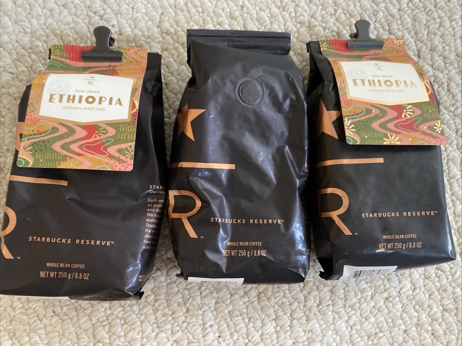 Starbucks 3 Sundried Ethiopia Coffee Beans- 8 Oz Bags- 24 Oz Total