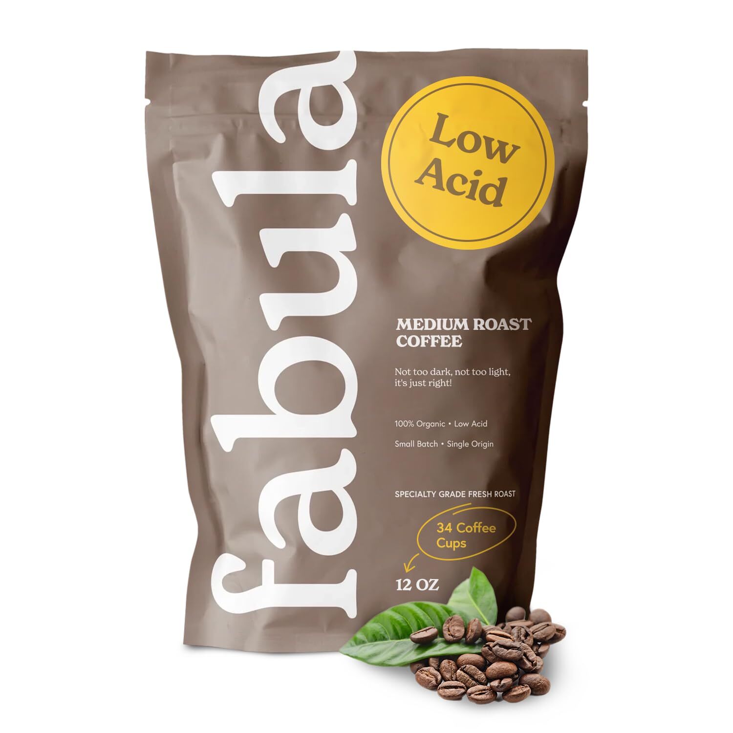Fabula Low Acid Organic Coffee Beans Medium Roast 12 oz Non-GMO