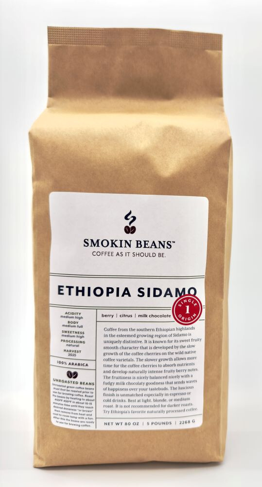 2lb/40lb – Ethiopian Sidamo – Premium Organic Unroasted Green Coffee Beans
