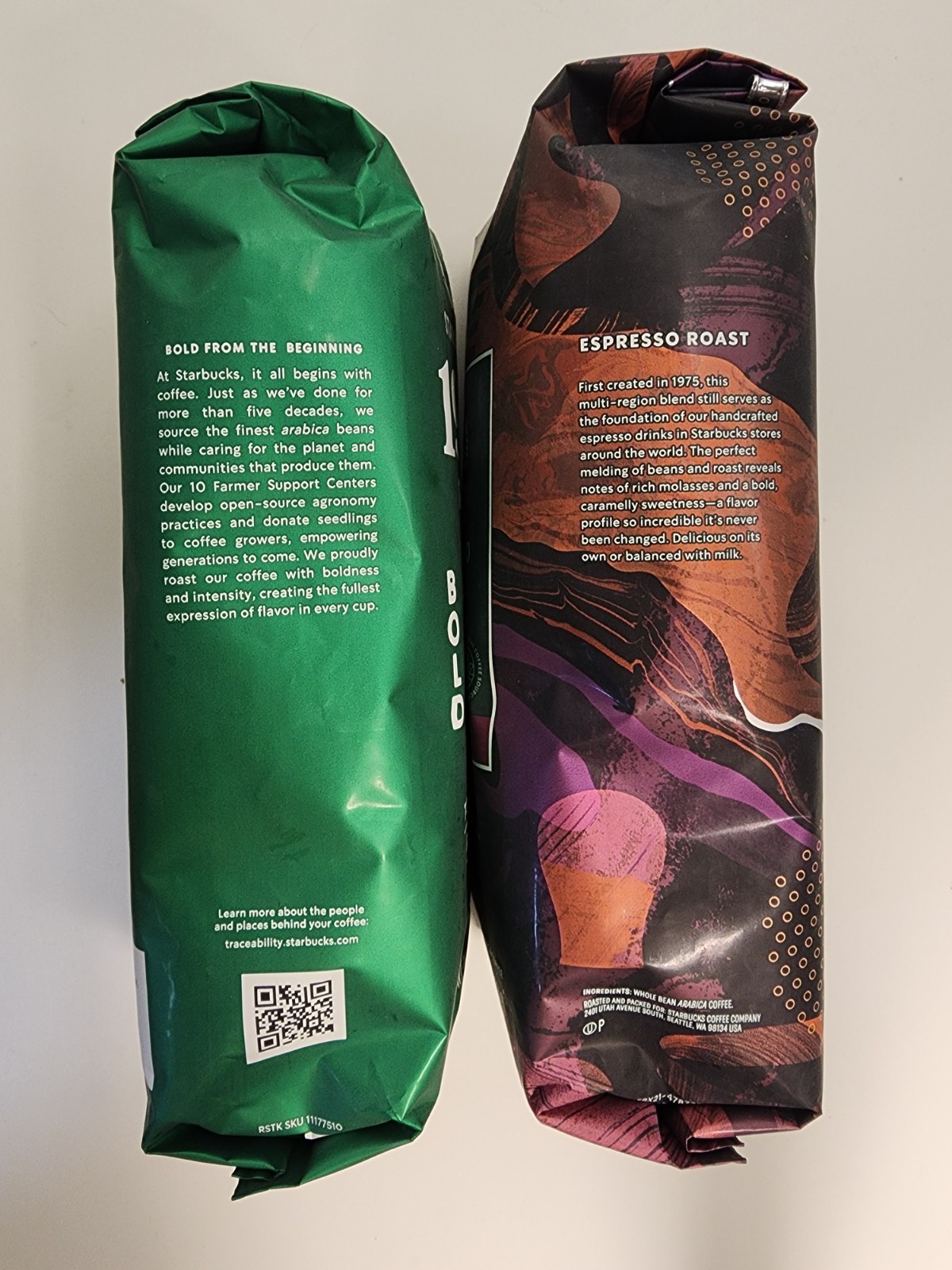 Starbucks 1971 & Espresso Dark Roast Whole Bean 2-16oz. Bags Sealed
