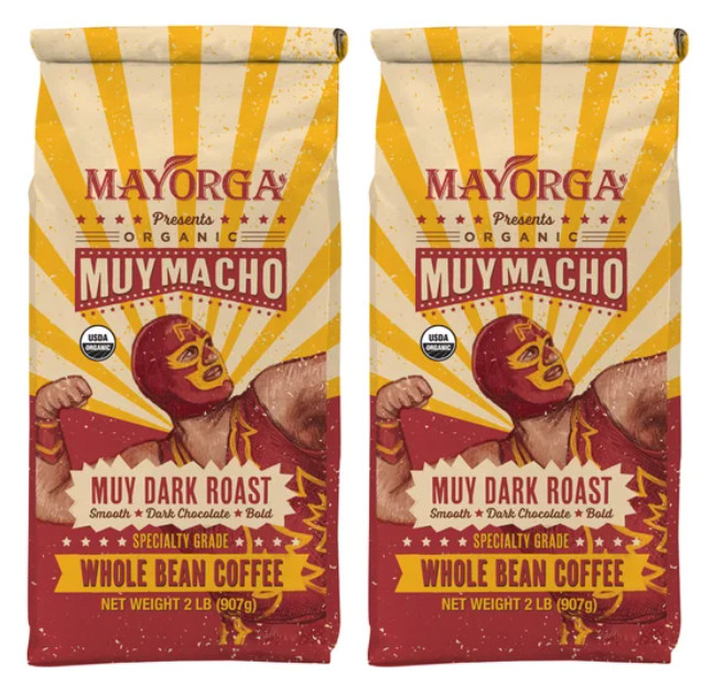 Mayorga Muy Macho, USDA Organic, Muy Dark Roast, Whole Bean Coffee, 2lb, 2-pack