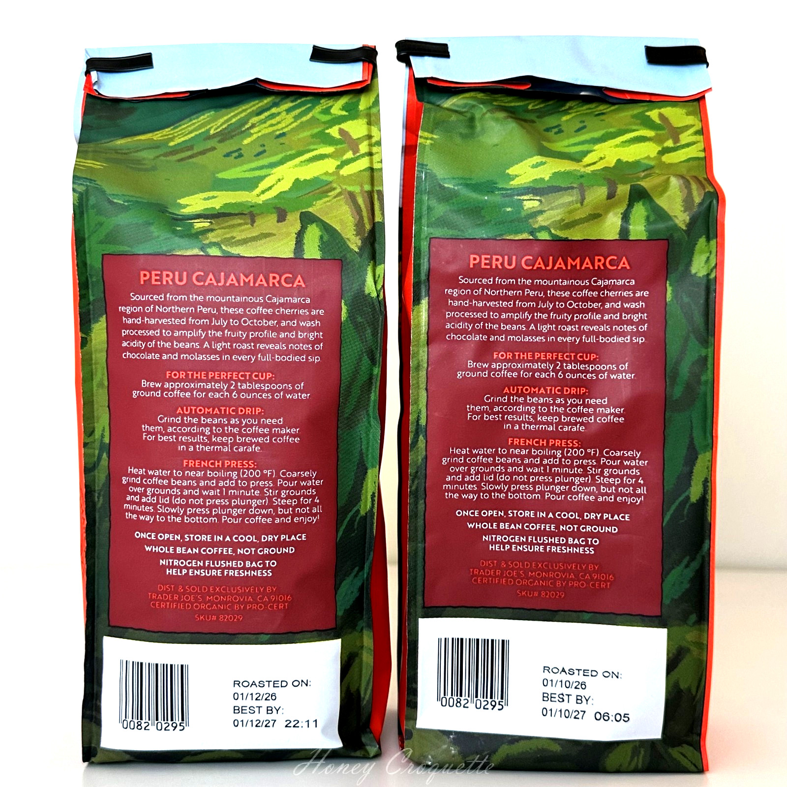 2 X Trader Joe’s Organic Peru Cajamarca Small Lot Coffee Whole Bean 12 Oz Each