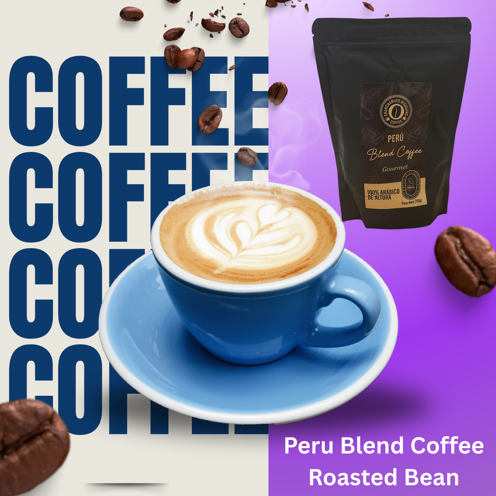 250g Peru Blend Coffee Roasted Bean Arabica Gourmet Blend Home Flavor Fun Gift