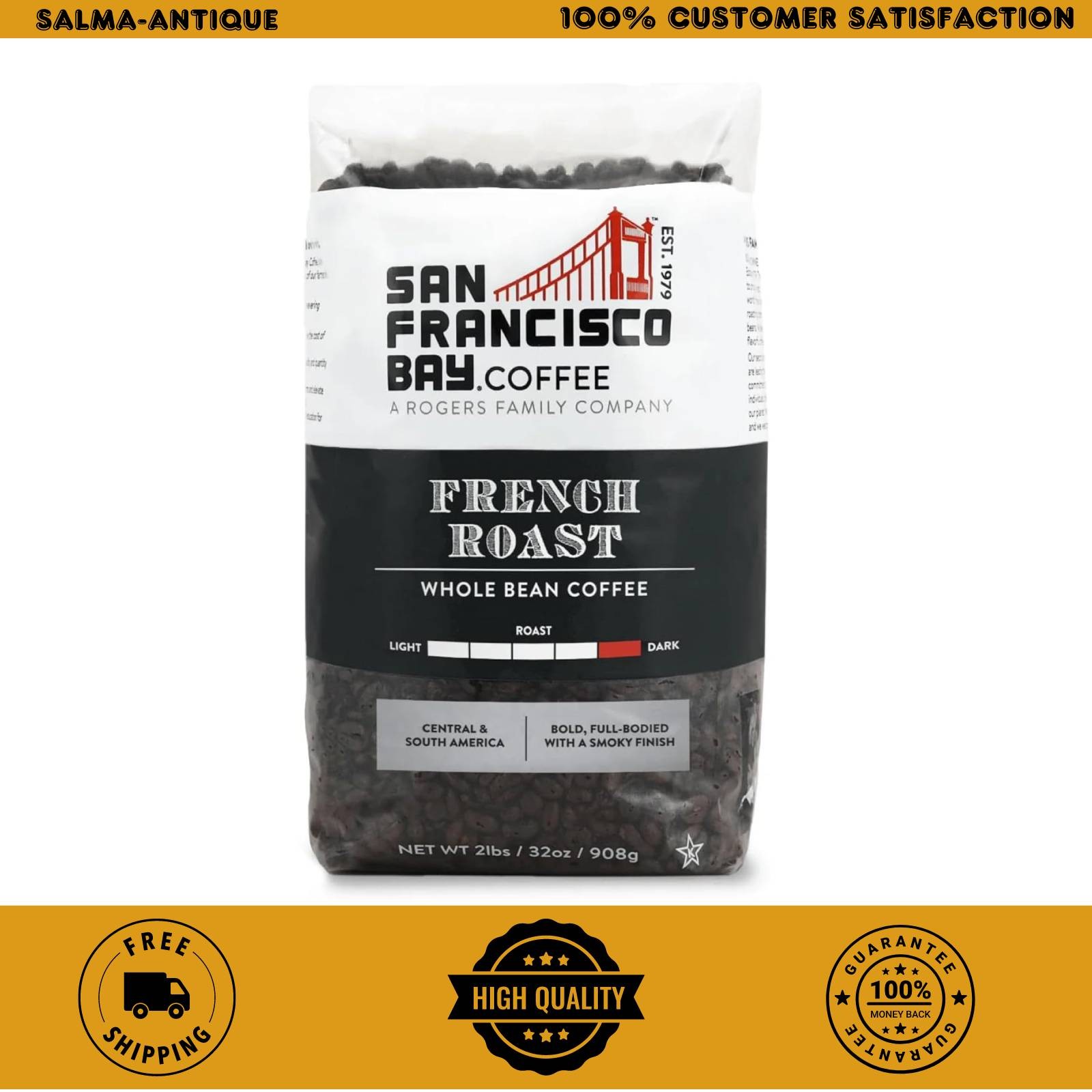 San Francisco Bay French Roast Whole Bean Coffee Dark Roast 2lb Bag