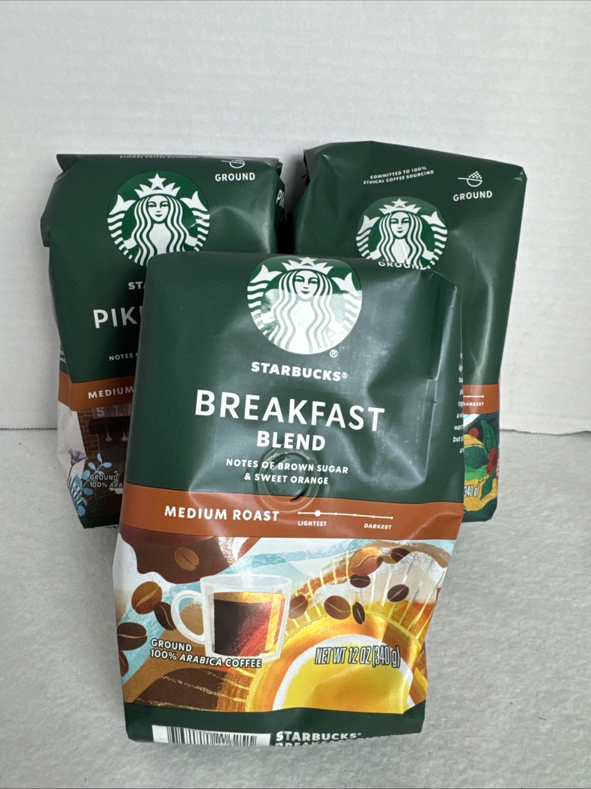 Starbucks Whole Bean Med Roast Coffee Breakfast Blend 3/12oz Bags BB 06-04-26