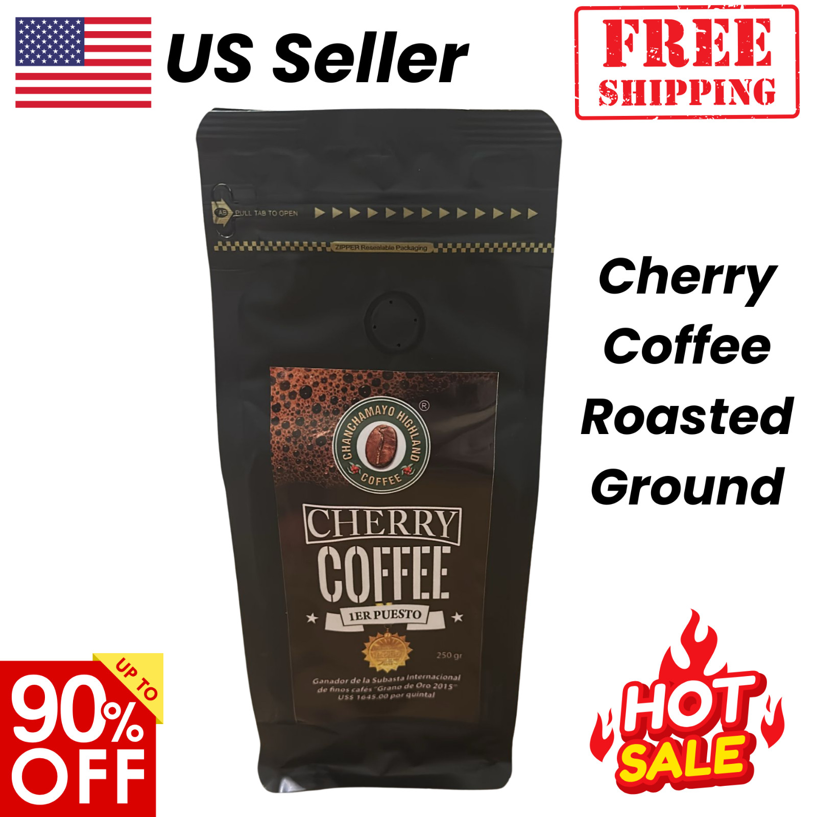 250g Cherry Coffee Roasted Ground Beans Peru Coffee Home Flavor Perfect Fun Gift