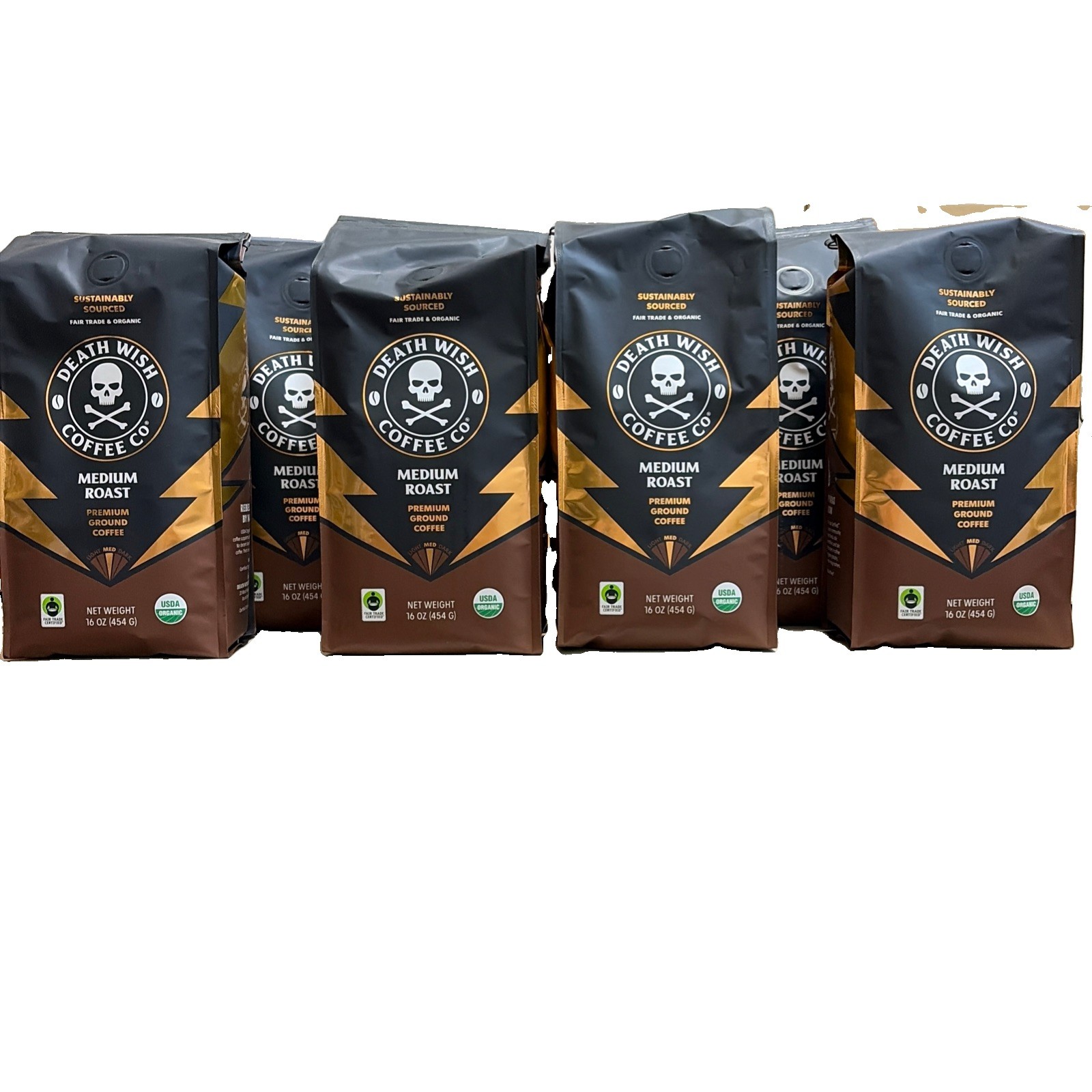 6 BAGS Death Wish Medium Roast Ground Coffee Organic Fair Trade 16oz Ea BB 10/26