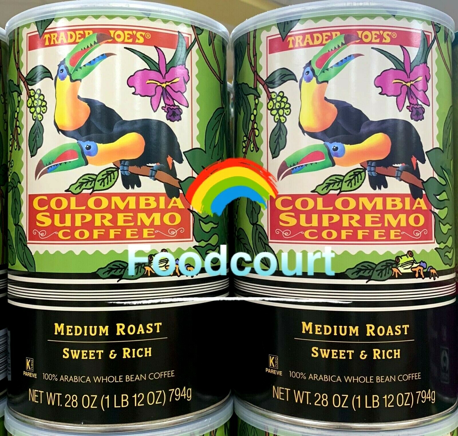 2 Packs Trader Joe’s Colombia Supremo Medium Roast Whole Bean Coffee 28 OZ Each