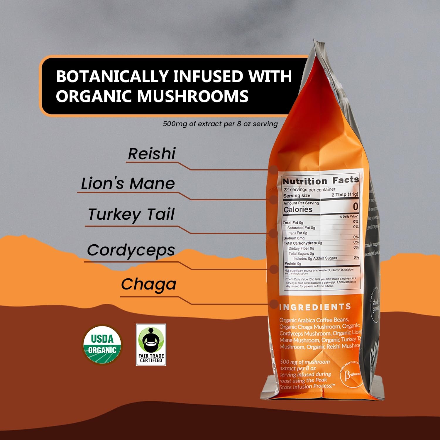 Peak State Immunity Boost Medium Roast – Organic Mushroom Coffee, Low Acid S…