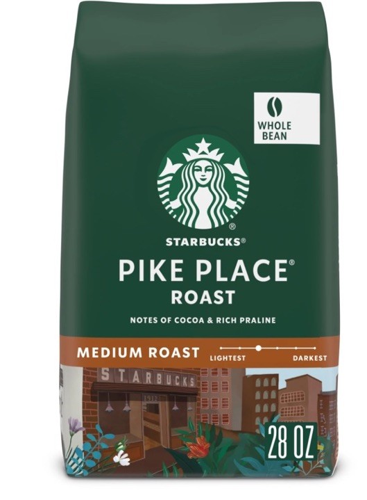 Starbucks Whole Coffee Beans, Medium Roast Hot or Iced Coffee, Pike Place Roast,