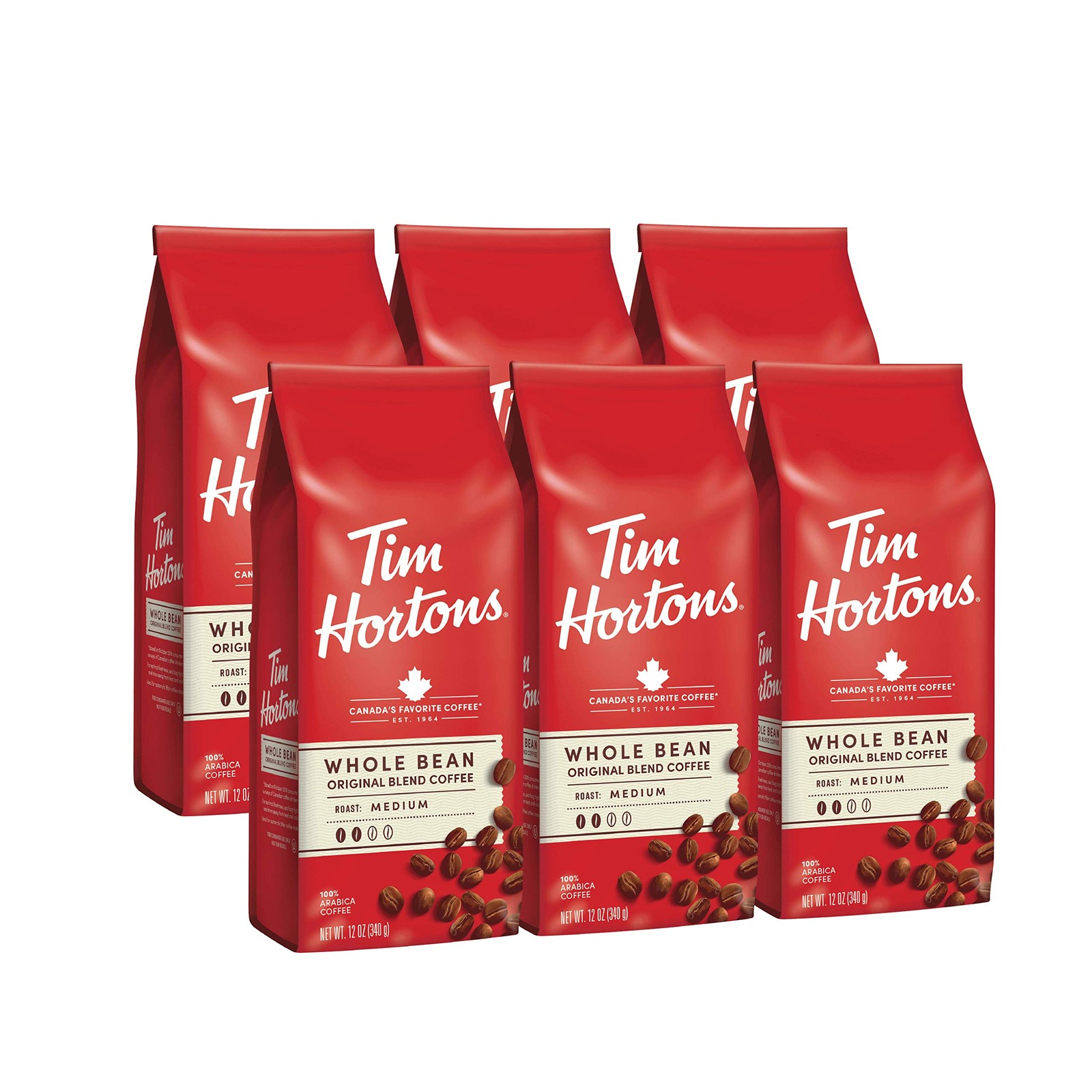 Tim Hortons Whole Bean Original, Medium Roast Coffee, Made with 100% Arabica Bea