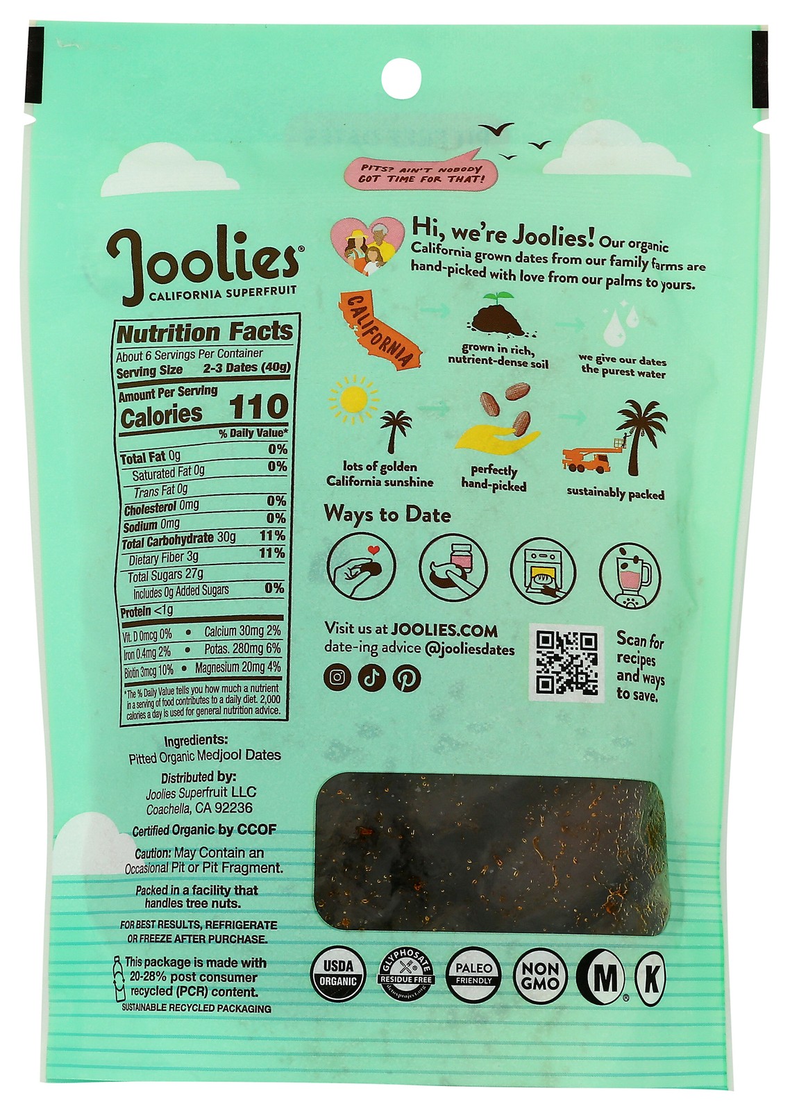 Joolies Fresh Organic Medjool Dates Pit Free 9 Oz 12 Pack