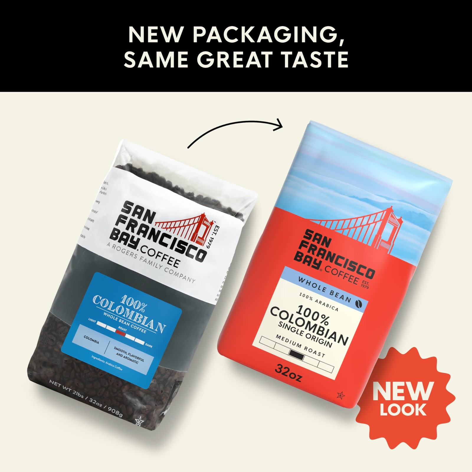 San Francisco Bay Coffee 100% Colombian Whole 32 Ounce (Pack of 1),