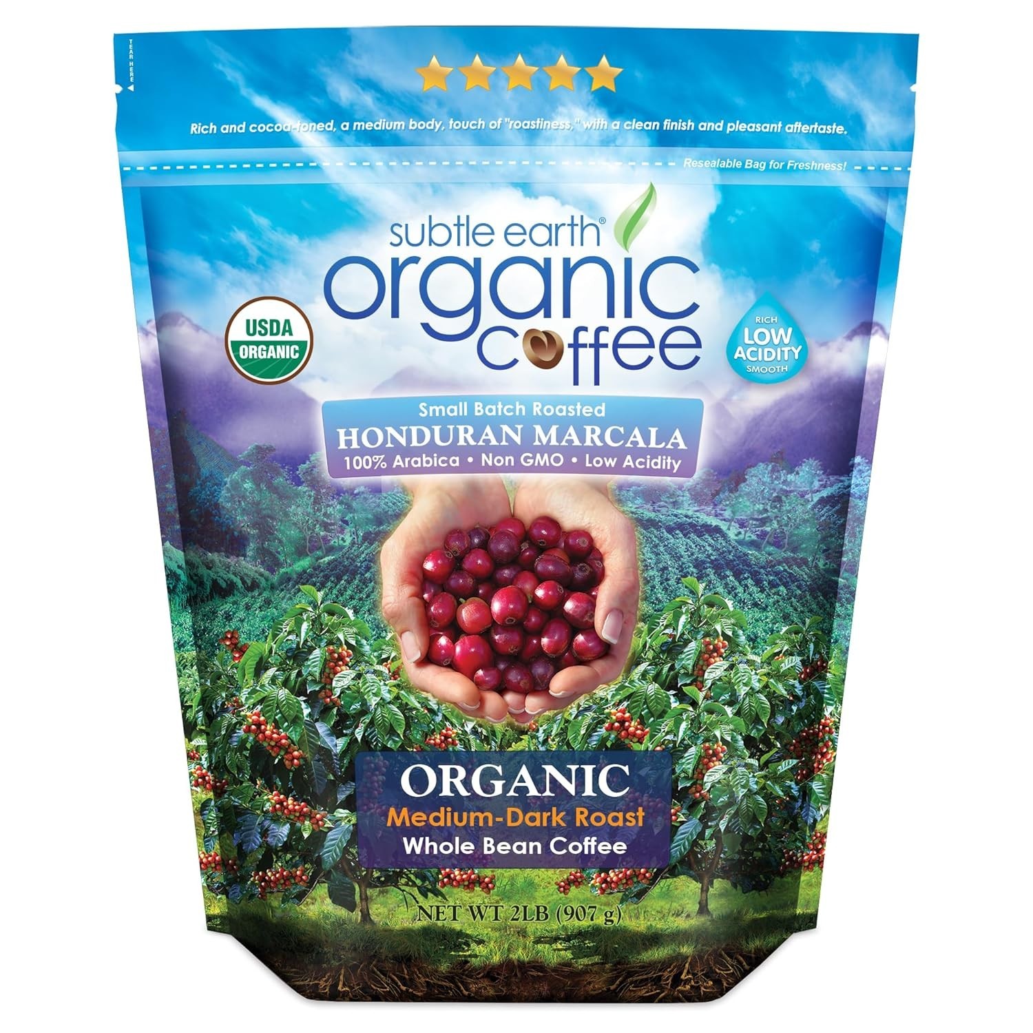 Indulge in 2LB Subtle Earth Organic Coffee – Smooth Medium-Dark Roast Delight