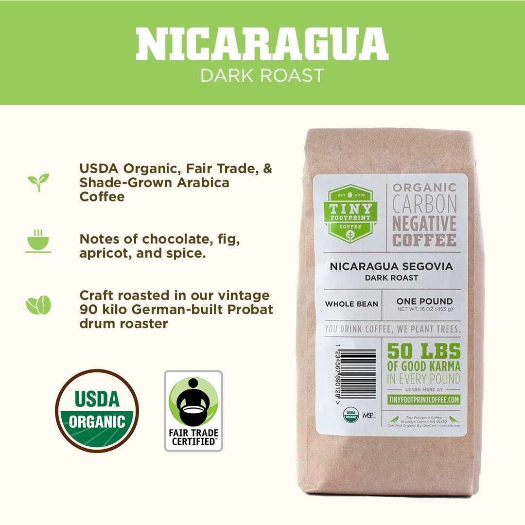 Fair Trade Organic Nicaragua Segovia Dark Roast Coffee 16oz – Whole Bean