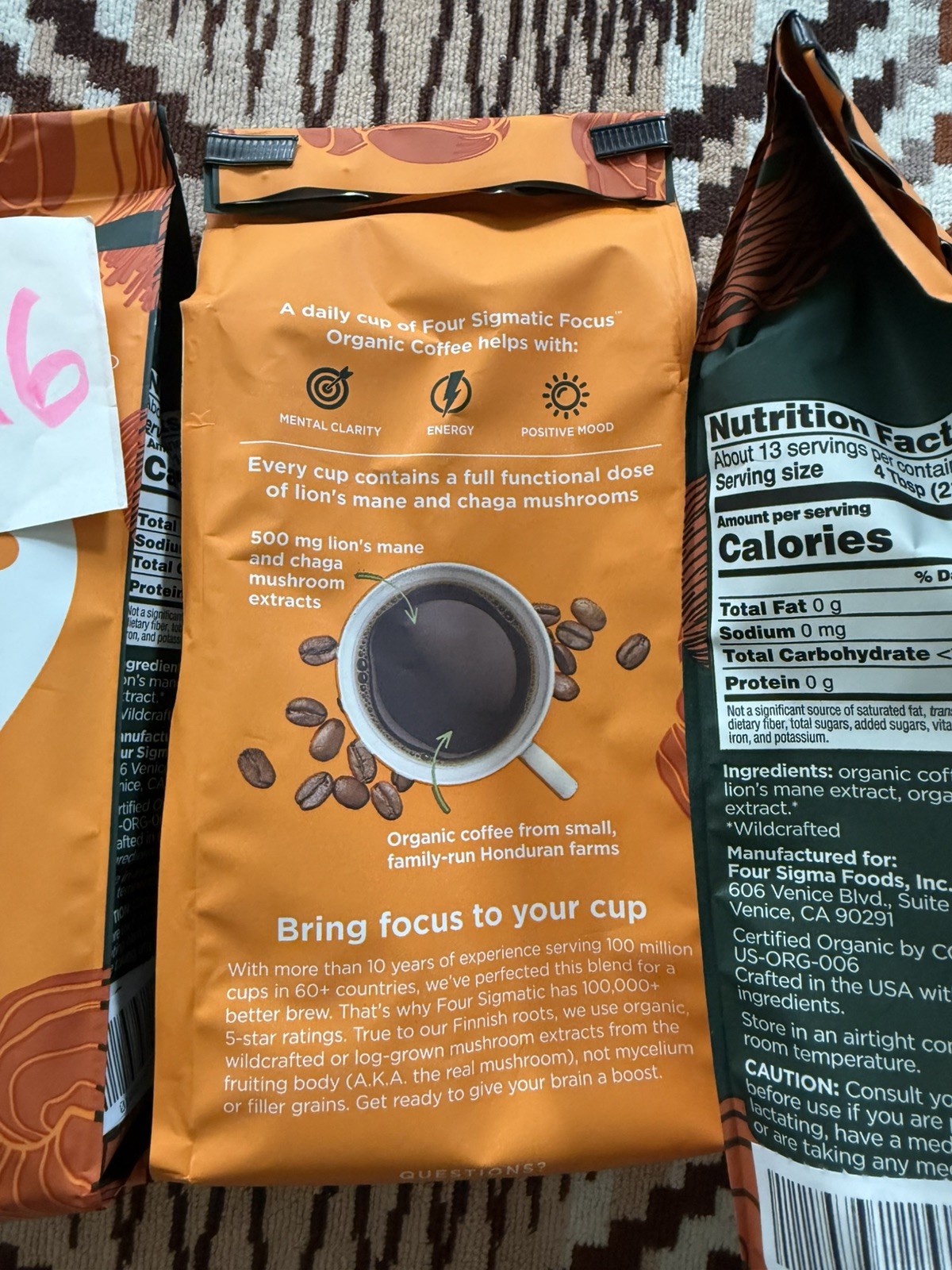 Four Sigmatic Lion’s Mane Chaga Mushroom Dark Roast Ground Coffee – 10oz 3 Pack