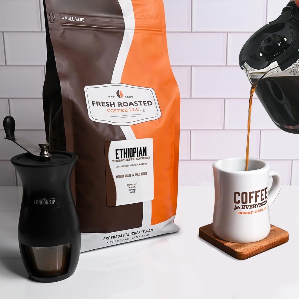 Fresh Roasted Coffee, Ethiopian Yirgacheffe Kochere, 5 lb 80 oz, Medium Roast,