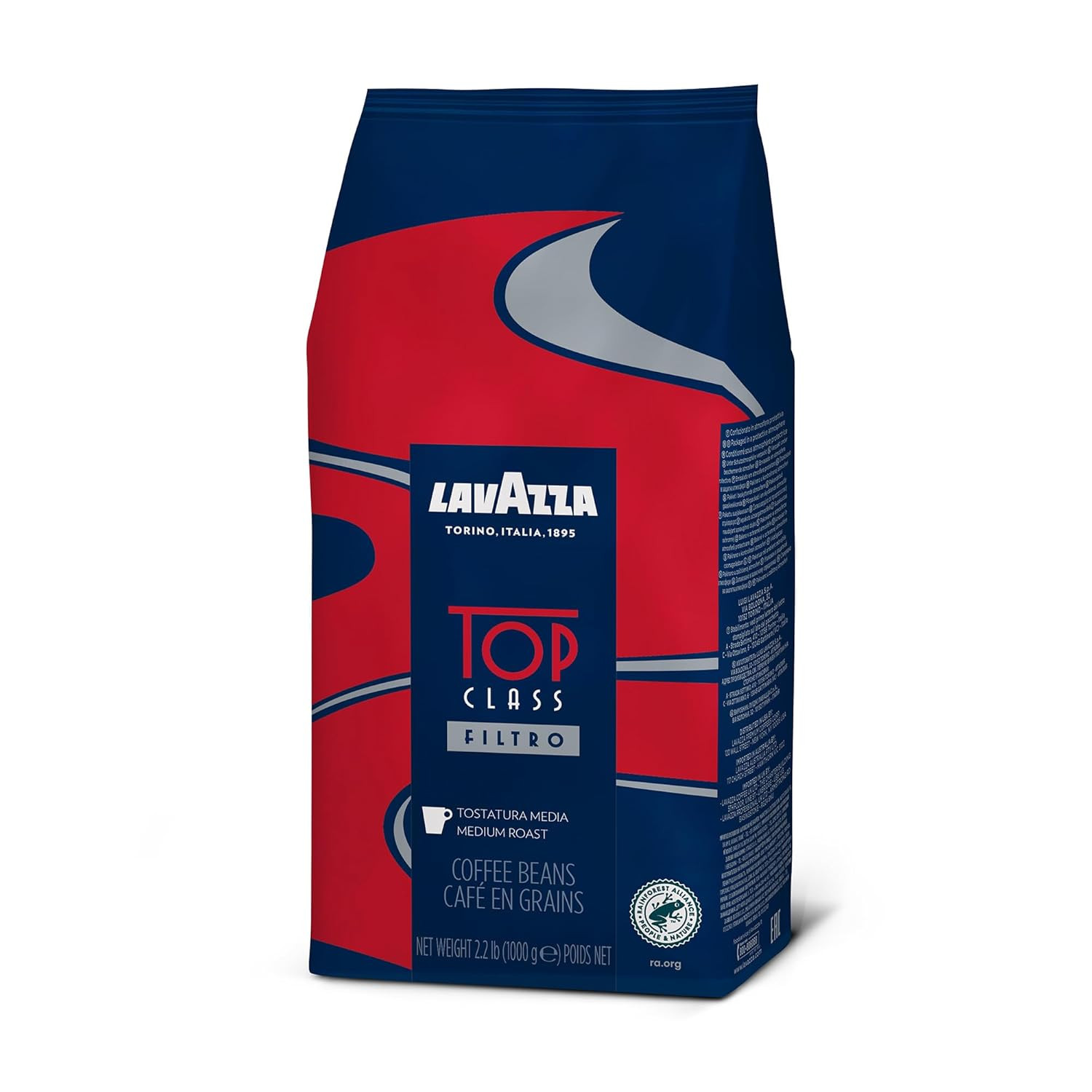 Lavazza Top Class Filtro Whole Bean Coffee Medium Roast 2.2LB Bag, 100% Natural