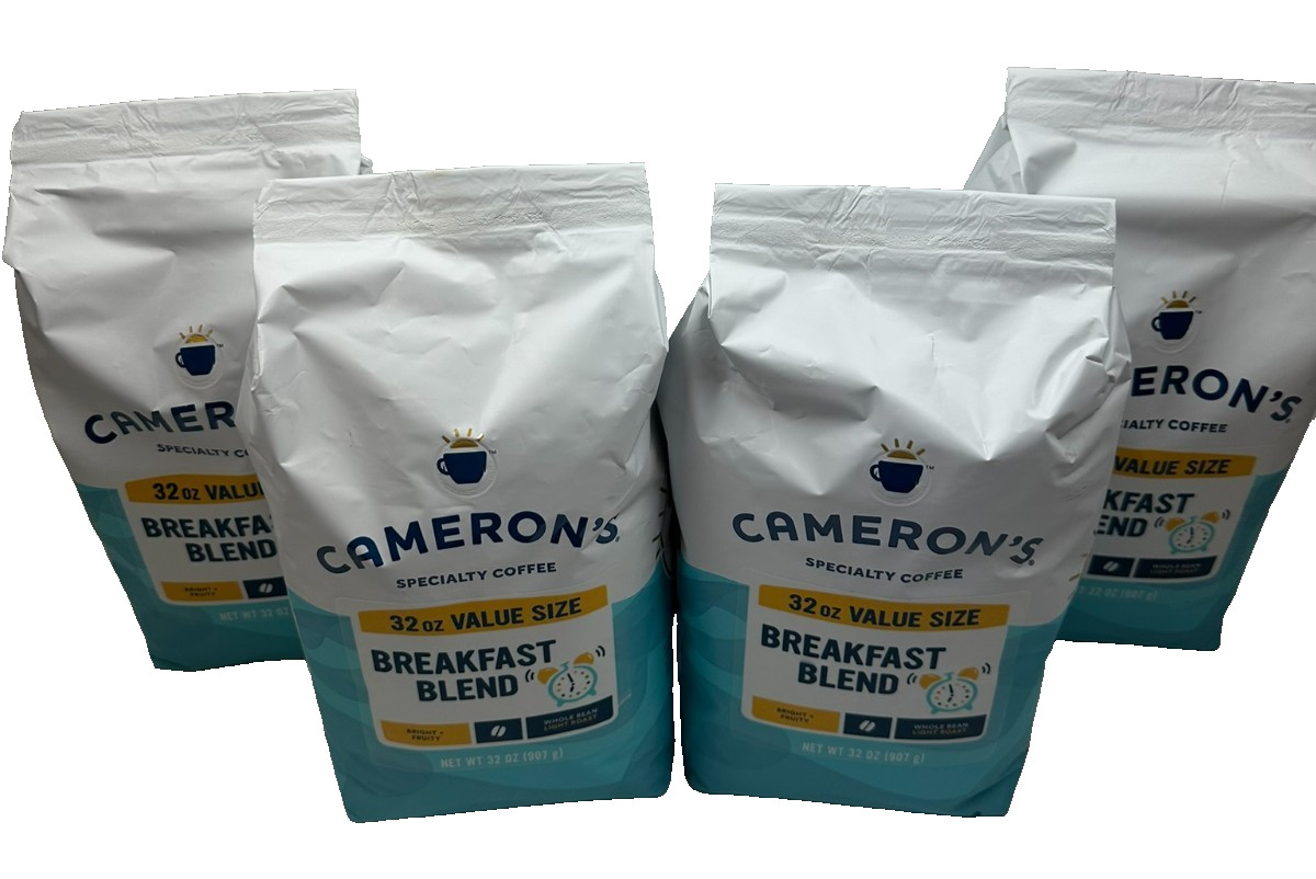 (4) Roasted Whole Bean Coffee Breakfast Blend 32oz Arabica Fresh Smooth Flavor