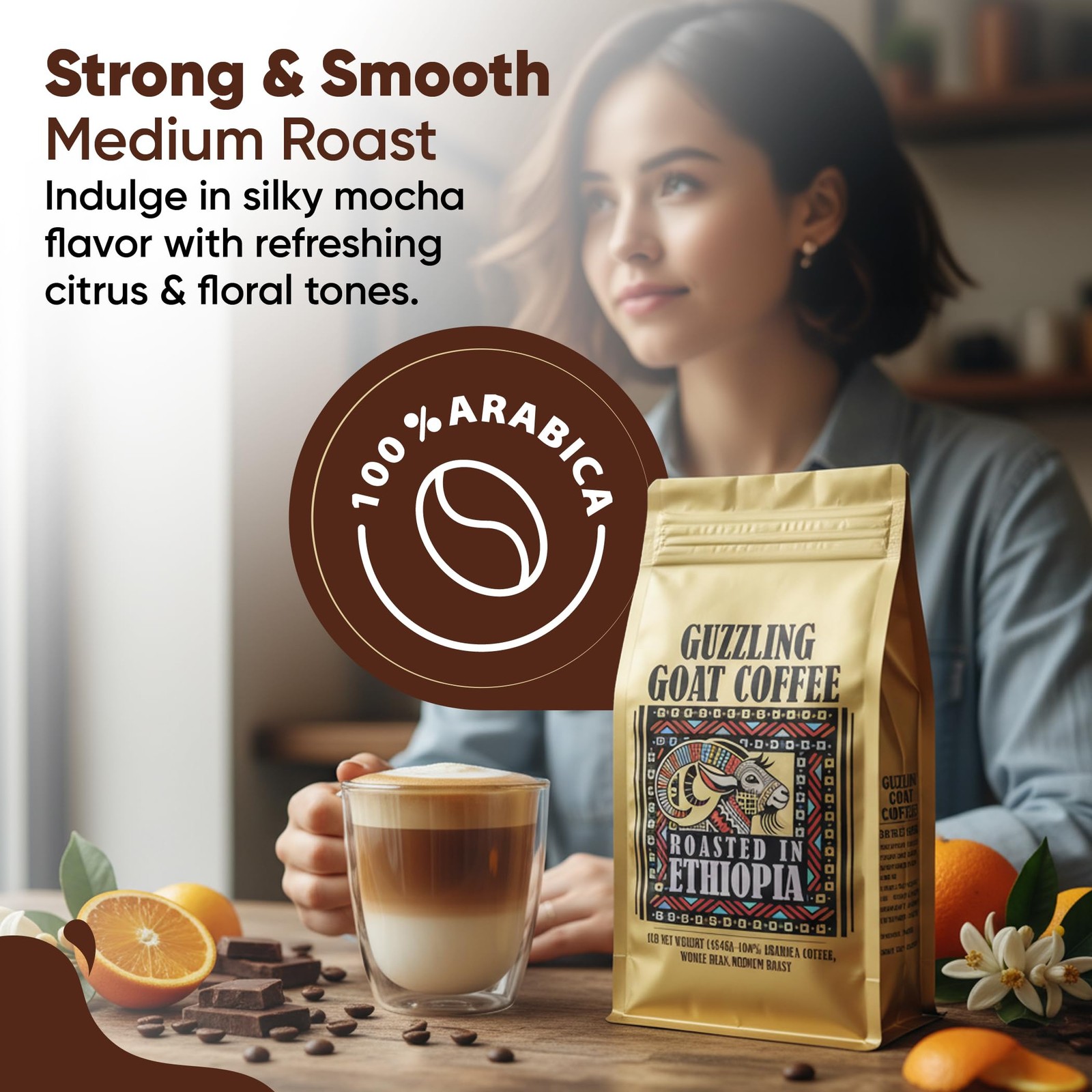 Guzzling Goat Premium Ethiopian Medium Roast Whole Bean Arabica Coffee Beans Box