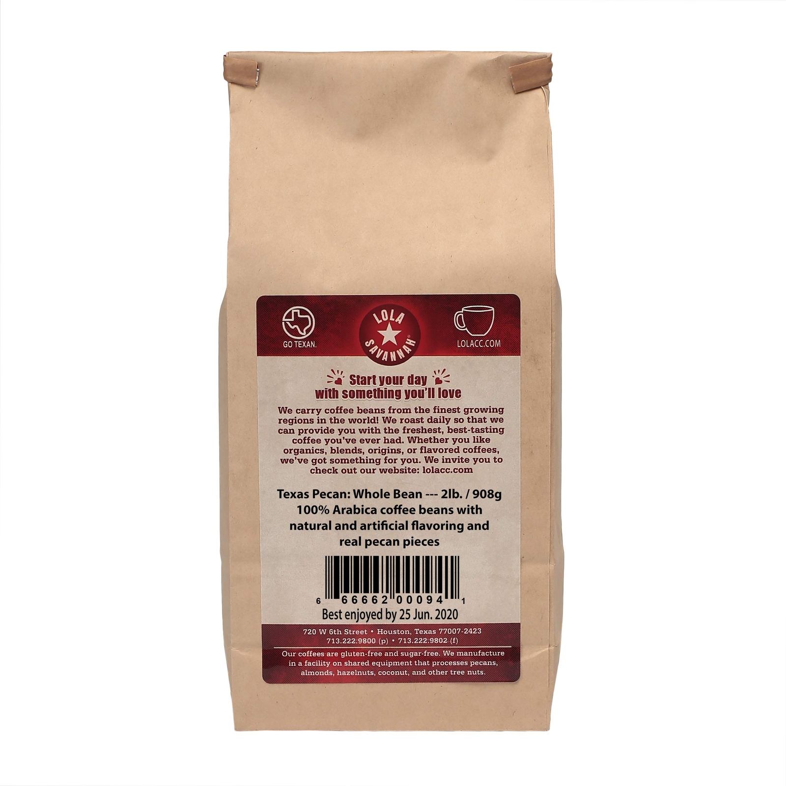 Lola Savannah Texas Pecan Whole Bean Coffee – Gourmet Arabica Beans Blended with