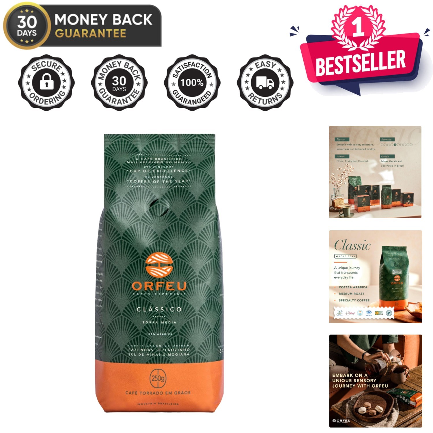 Elegant 8.8oz Brazilian Organic Coffee – Balanced Acidity & Flavor Symphony