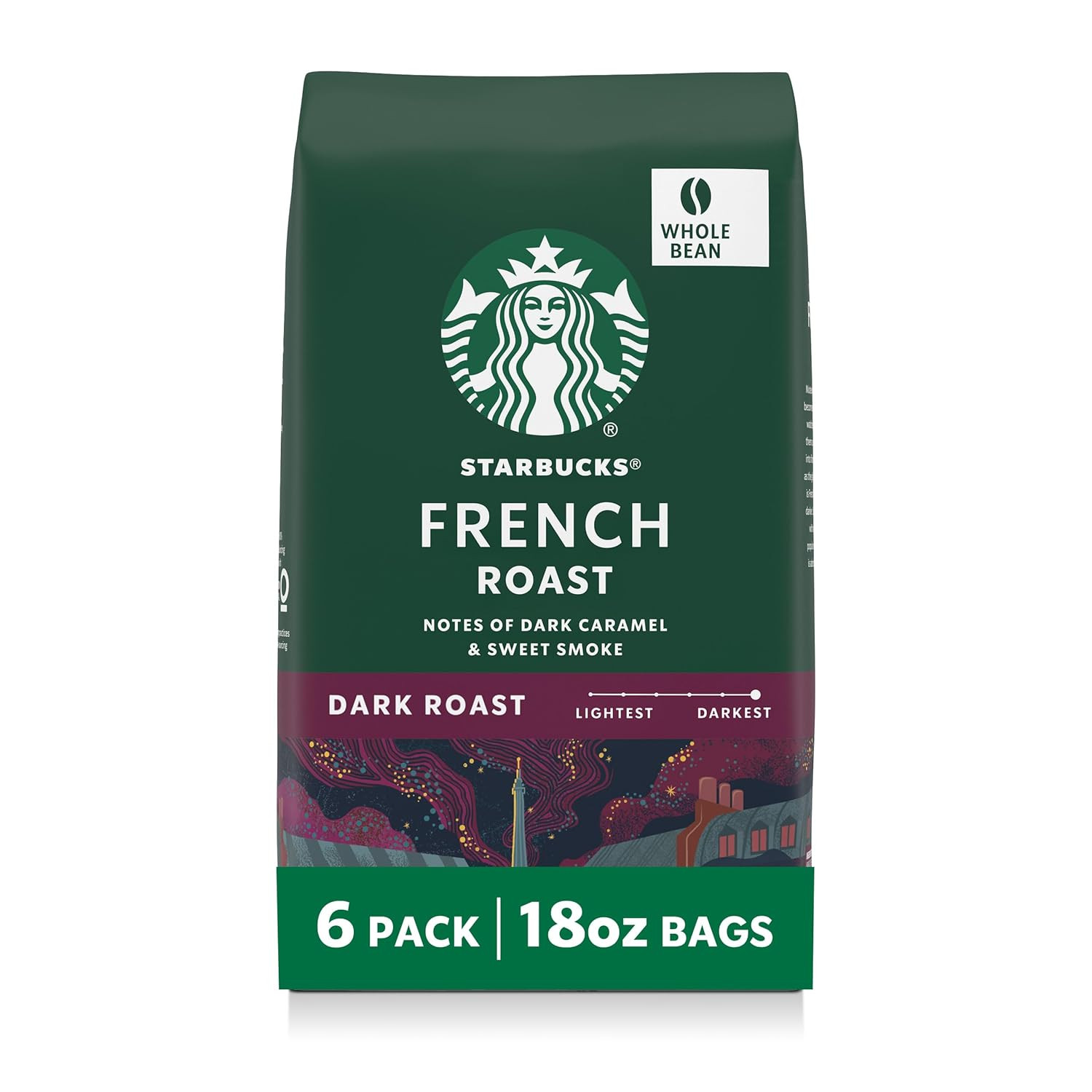 Dark Roast Whole Coffee Beans, French Roast, 6 Bags of 18 Oz