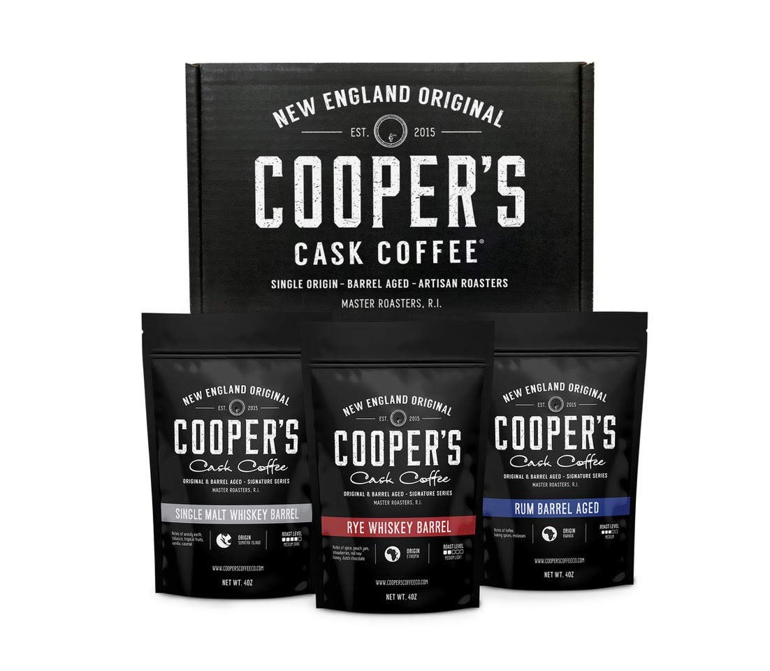 3-Bag Bourbon Barrel Aged Whole Bean Coffee Set Sumatra Ethiopian Rwanda