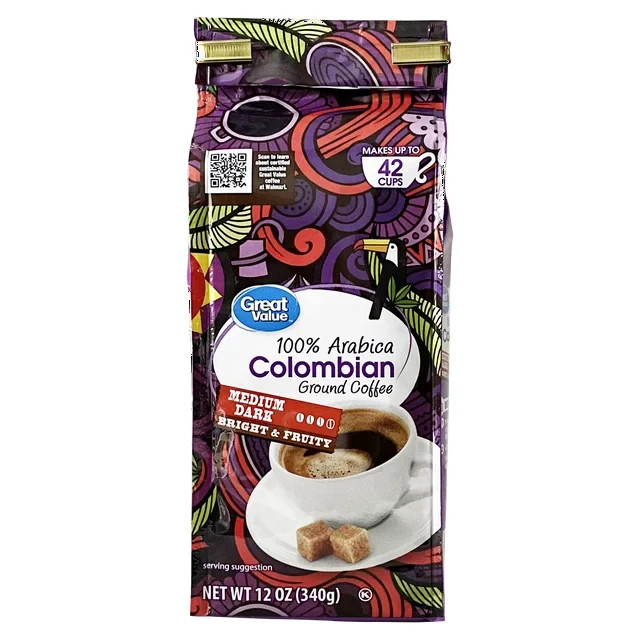 Great Value 100% Arabica Colombian Medium-Dark Roast Ground Coffee, 12 oz, Bag