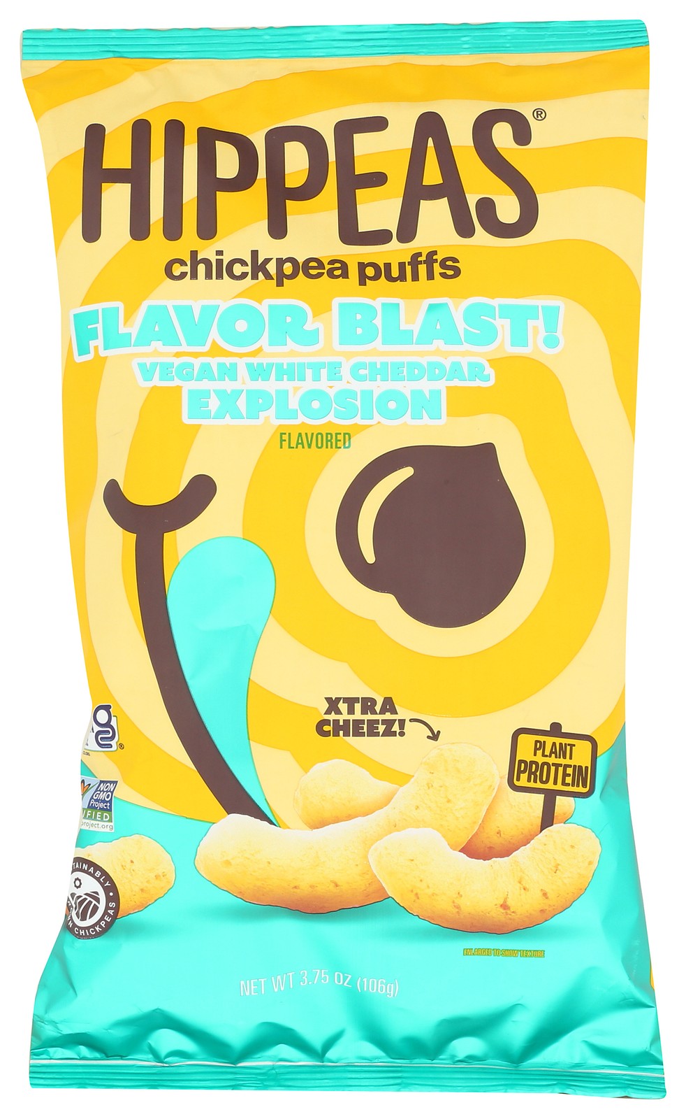 Hippeas Vegan White Cheddar Chickpea Puffs Flavor Blast Snack 3.75 Oz 12 Pack