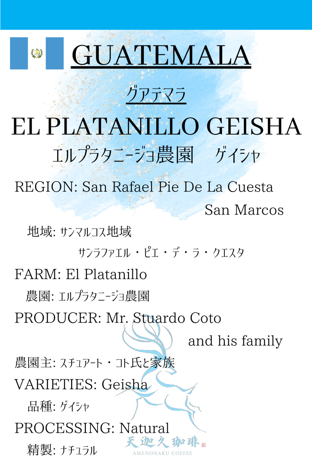 【GUATEMALA】EL PLATANILLO -GEISHA- 300g Roasted in Nara, Japan