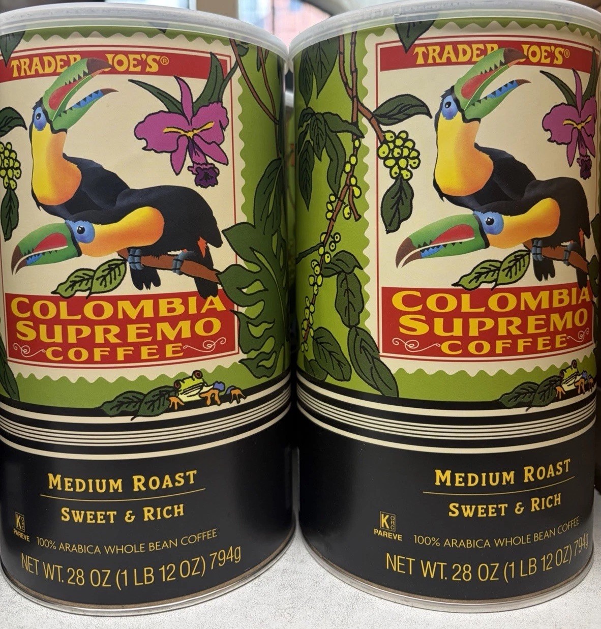 1 Packs Trader Joe’s Colombia Supremo Medium Roast Whole Bean Coffee 28 OZ Each