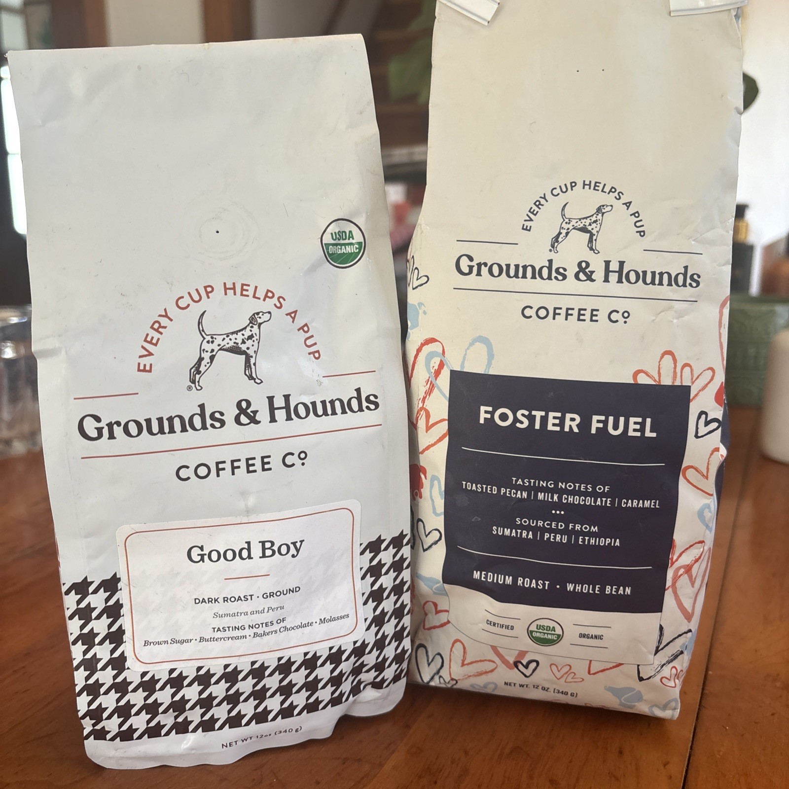 Grounds & Hounds Good boy Dark Roast Ground & Foster Fuel Medium Roast Whole Bea