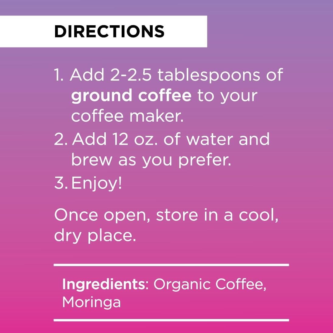 Organic Whole Bean Coffee with Moringa – Medium Roast, Vegan, Gluten-Free, 12 oz