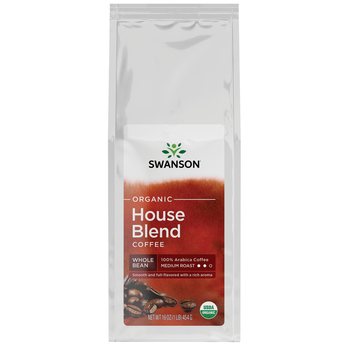 Swanson Organic House Blend Whole Bean Coffee – Medium Roast 16 oz Package