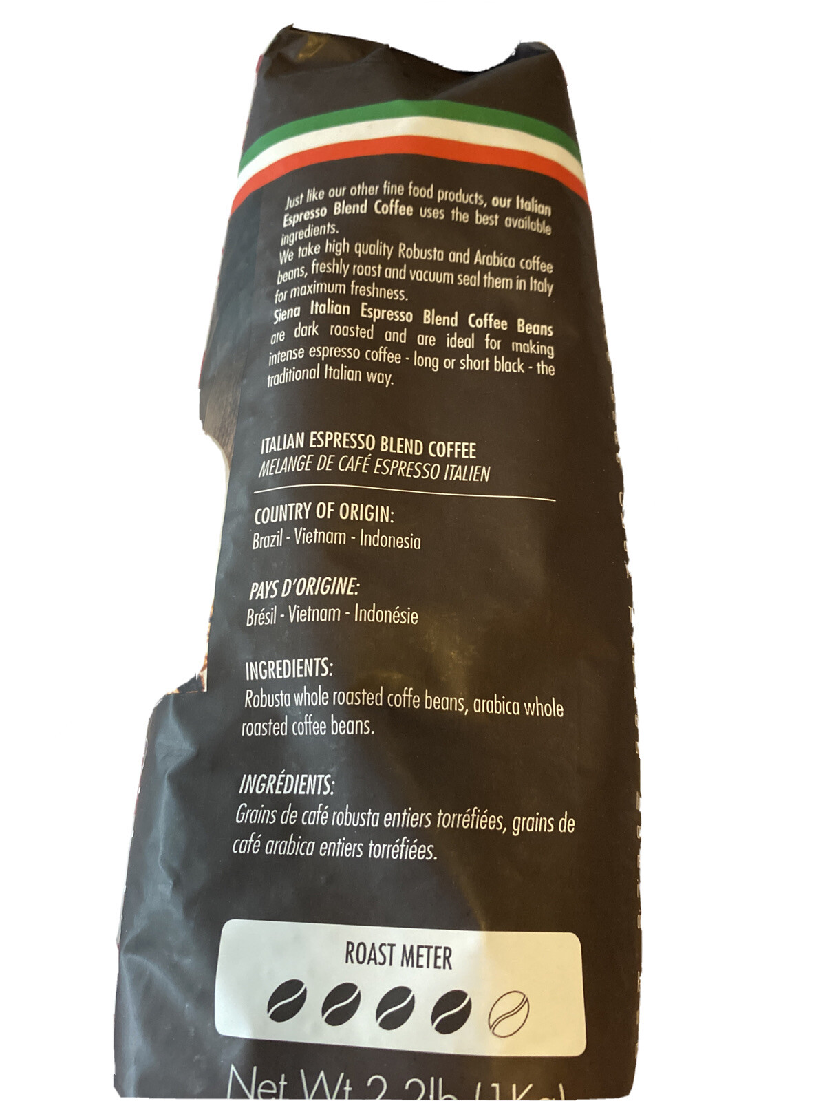 Siena Arte Espresso Blend Coffee Whole Roasted Beans 2.2 Lb. (1 Kg)